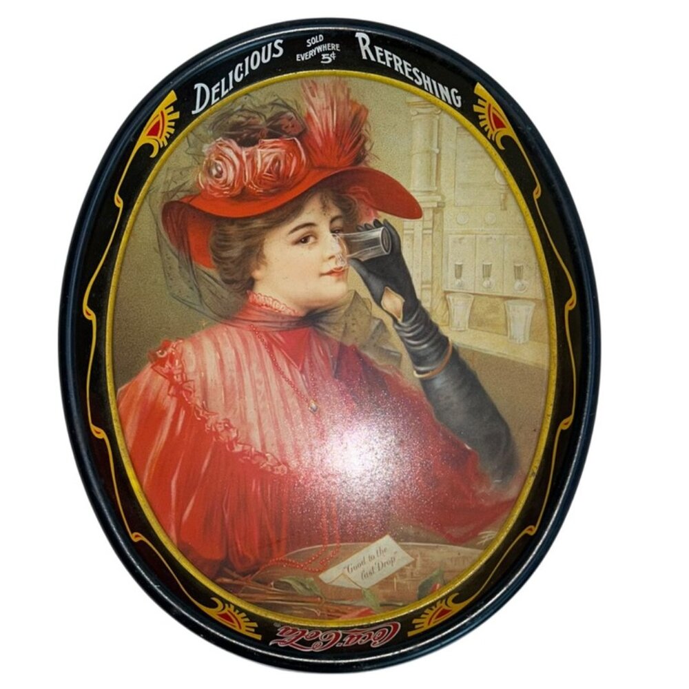 coca cola Vintage 1987 - copy of 1908 Calendar Lady tin tray